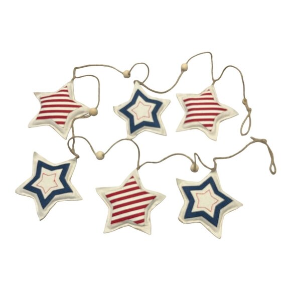 Tommy Bahama Patriotic Star Garland – 6 Foot Red, White & Blue Fabric Stars with - Picture 1 of 6